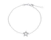 Load image into Gallery viewer, 18K WHITE GOLD BRACELET, ROLO 1mm CHAIN , CENTRAL CUBIC ZIRCONIA STAR, 7.1".