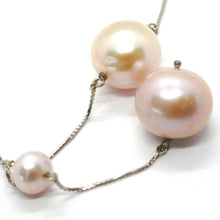 Load image into Gallery viewer, 18k white gold lariat necklace, venetian chain white & purple big pearls 16 mm.
