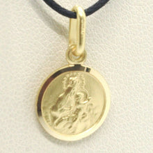 Load image into Gallery viewer, 18k yellow gold Scapular Our Lady of Mount Carmel Sacred Heart medal 13mm Virgin Mary of Carmen pendant.