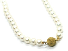Cargar imagen en el visor de la galería, 18k yellow gold 8/8.5 mm round white freshwater pearls necklace, 45cm 18".