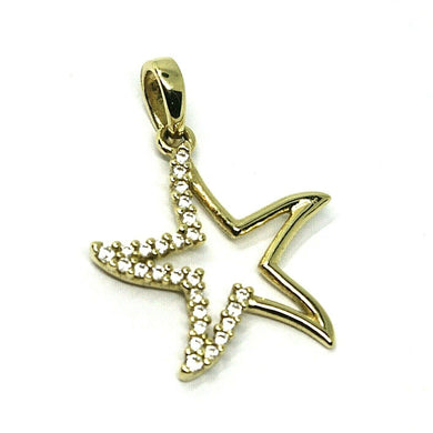 SOLID 18K YELLOW GOLD PENDANT STAR WITH CUBIC ZIRCONIA, 19mm, 0.75 inches.