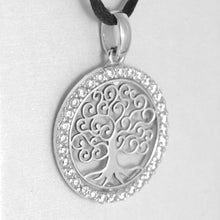 Cargar imagen en el visor de la galería, 18k white gold tree of life pendant, 0.75 inches, zirconia.