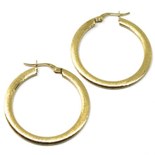 Cargar imagen en el visor de la galería, 18K YELLOW GOLD CIRCLE HOOPS 3x1mm, EARRINGS 30mm, DOUBLE FACE SMOOTH & SATIN.