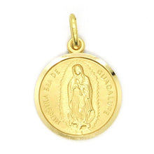 Load image into Gallery viewer, solid 18k yellow gold Senora Lady of Guadalupe, 15 mm, round medal pendant.