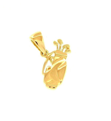 18K YELLOW GOLD SMALL 10mm GOLF CLUBS BAG PENDANT, MADE IN ITALY.