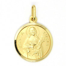 Load image into Gallery viewer, 18k yellow gold Holy St Saint Santa Lucia Lucy round medal pendant, 15 mm.
