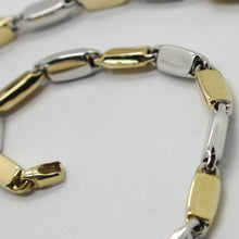 Load image into Gallery viewer, SOLID 18K WHITE YELLOW GOLD BRACELET ALTERNATE OVAL FLAT TUBE LINK, ITALY MADE.