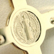 Cargar imagen en el visor de la galería, 18k yellow gold Cross, Jesus & Saint Benedict medal, big 2.1 inches.