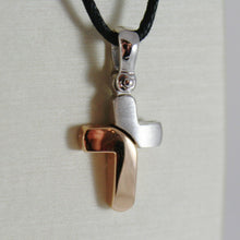 Load image into Gallery viewer, 18k rose white gold cross squared stylized smooth satin 0.87 inch. made in Italy.