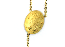 Load image into Gallery viewer, 18k yellow gold rosary necklace miraculous medal Jesus Cross diamond cut spheres.