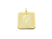 Load image into Gallery viewer, 18K YELLOW GOLD PENDANT SQUARE MEDAL VIRGIN MARY 15mm ENGRAVABLE.
