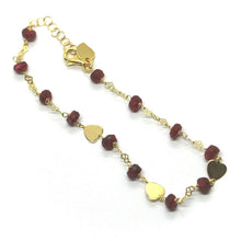 Load image into Gallery viewer, 18k yellow gold bracelet, alternate 4mm red ruby discs with flat hearts, 7.1".