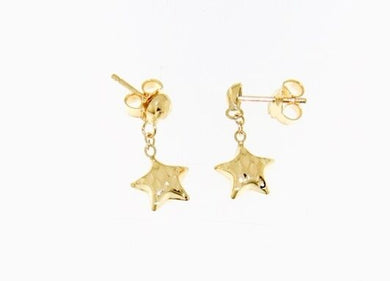 18K YELLOW GOLD EARRINGS WITH VERY SHINY STAR WORKED MADE IN ITALY 0.51 INCHES.