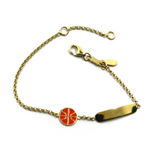 Charger l'image dans la galerie, 18k yellow gold kid child boy bracelet enamel basketball ball engraving plate.