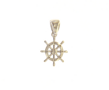 Cargar imagen en el visor de la galería, 18K WHITE GOLD SMALL 13mm BOAT HELM CHARM PENDANT SMOOTH BRIGHT, MADE IN ITALY.