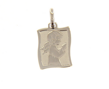 Load image into Gallery viewer, 18K WHITE GOLD SQUARE MEDAL GUARDIAN ANGEL IN PRAYER 18mm ENGRAVABLE.