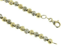 Load image into Gallery viewer, 18K YELLOW WHITE GOLD BRACELET 19cm WORKED SPHERES 4mm DIAMOND CUT BALLS.