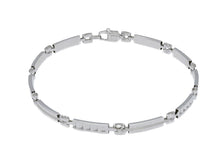 Charger l'image dans la galerie, 18K WHITE GOLD MAN SEMI RIGID BANGLE THIN BRACELET ALTERNATE 3mm WORKED PLATES.