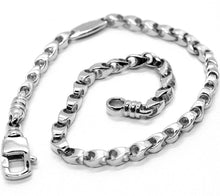 Load image into Gallery viewer, SOLID 18K WHITE GOLD BRACELET, 21 CM, 8.3 INCHES, 3 MM DROP TUBE LINK, POLISHED.