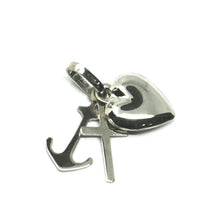 Load image into Gallery viewer, 18k white gold faith hope charity pendant charm 17 mm smooth heart key cross.