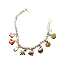 Load image into Gallery viewer, BRACELET & VIOLET WATER LILY TULIP POPPY SUNFLOWER LOTUS DAISY 9K GOLD PENDANTS.
