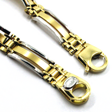 Load image into Gallery viewer, SOLID 18K YELLOW WHITE GOLD MAN BRACELET SMOOTH AND SATIN 8.5mm ALTERNATE PLATES.