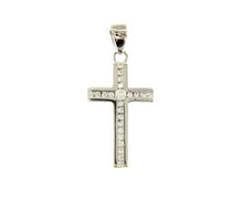 Load image into Gallery viewer, 18K WHITE GOLD 15mm SMALL CROSS WITH CHANNEL SET WHITE CUBIC ZIRCONIA.