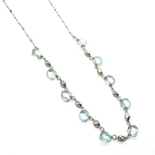 Charger l'image dans la galerie, 18k white gold necklace drop faceted aquamarine, rolo cube chain, faceted balls.