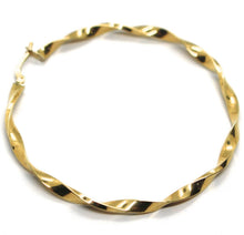 Cargar imagen en el visor de la galería, 18k yellow gold big circle hoops faceted braid rope earrings 55 mm x 3 mm, Italy.