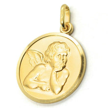 Load image into Gallery viewer, solid 18k yellow gold Guardian Angel big 19mm medal, pendant, very detailed.