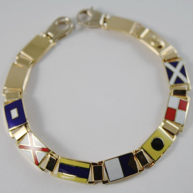 massive solid 18k yellow gold bracelet with glazed nautical flags, made in Italy.