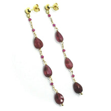 Load image into Gallery viewer, 18k yellow gold pendant earrings, purple tourmaline drop and cubic zirconia.
