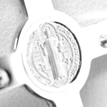 Load image into Gallery viewer, 18k white gold cross, Jesus & saint Benedict medal, big 2.1 inches, Italy made.
