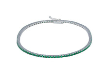Cargar imagen en el visor de la galería, 18K WHITE GOLD TENNIS BRACELET GREEN 2mm CUBIC ZIRCONIA ROUND CUT, 18cm, 7.1".