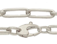 Load image into Gallery viewer, 18K WHITE GOLD CHAIN ROUNDED OVAL PAPER CLIP 3x9mm LINK, 16" 40cm, ITALY MADE.
