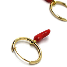 Cargar imagen en el visor de la galería, 18K YELLOW GOLD CIRCLE HOOPS 13 MM EARRINGS WITH RED ENAMEL MINI HORN CORNICELLO PENDANT.