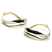 Load image into Gallery viewer, 18K YELLOW WHITE GOLD PENDANT EARRINGS ONDULATE OVAL DOUBLE TUBE HOOPS 2.9cm.