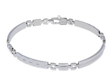 Charger l'image dans la galerie, 18K WHITE GOLD MAN SEMI RIGID BRACELET ALTERNATE 4mm FLAT PLATES WITH SQUARES.