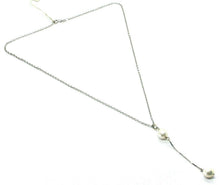 Load image into Gallery viewer, 18k white gold lariat necklace rolo chain fw round white 8mm pearl pendant.