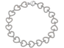 Load image into Gallery viewer, 18K WHITE GOLD TENNIS BRACELET, CUBIC ZIRCONIA 8mm HEARTS LINE, LENGTH 7.1".