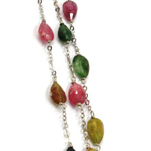 Charger l'image dans la galerie, 18k white gold necklace, purple green yellow drop tourmaline, rolo chain.