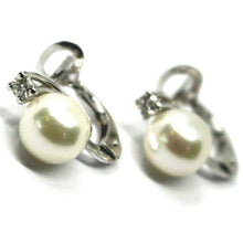 Load image into Gallery viewer, solid 18k white gold clips earrings, saltwater akoya pearls 7.5/8 mm, diamonds.