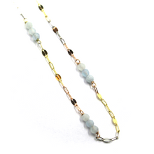 Load image into Gallery viewer, 18K YELLOW ROSE WHITE GOLD ANKLET 9.8" 25cm FACETED AQUAMARINE DIAMETER 3mm.