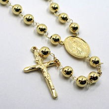 Load image into Gallery viewer, 18k yellow gold Rosary necklace Miraculous Mary medal Jesus Cross 6mm spheres.