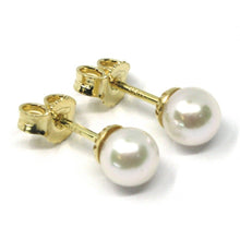 Load image into Gallery viewer, SOLID 18K YELLOW GOLD STUDS EARRINGS, SALTWATER AKOYA PEARLS, DIAMETER 6/6.5 MM.