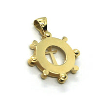 Cargar imagen en el visor de la galería, 18K YELLOW GOLD 20mm 0.8" RUDDER DOUBLE PLATE ANCHOR PENDANT MADE IN ITALY.
