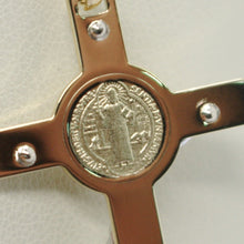 Load image into Gallery viewer, 18k yellow white gold big Cross with Jesus & Saint Benedict medal.