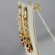Charger l'image dans la galerie, 18k yellow gold pendant earrings glazed double ladybird for kids made in Italy.