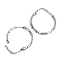 Load image into Gallery viewer, 18k white gold round circle hoop small earrings diameter 15mm x 1.2mm, Italy.
