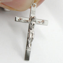Cargar imagen en el visor de la galería, 18k white gold big rosary necklace miraculous Mary medal & Jesus cross, 23 inch..